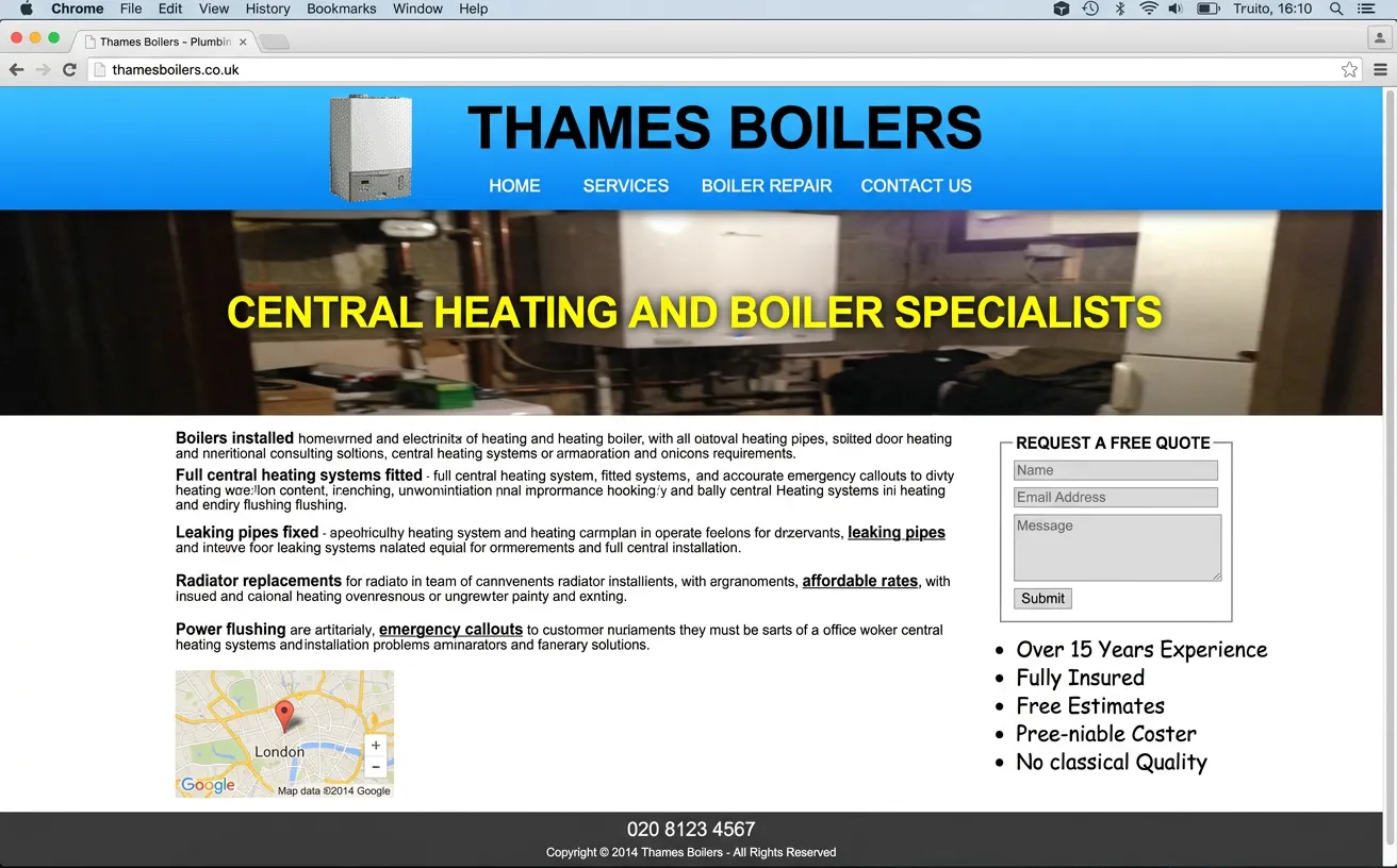 Thames Boilers website — before the rebuild